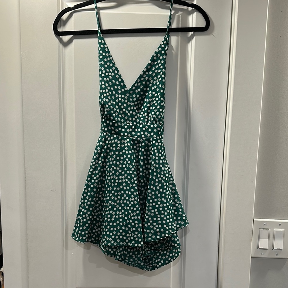 Nasty Gal Green and White Spaghetti Strap Jumpsuit